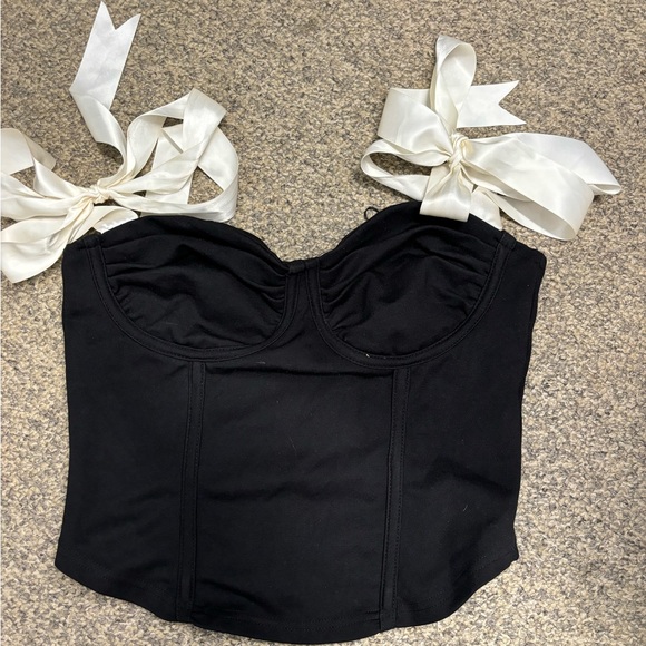 Black Bustier with Satin Shoulder Ties - Picture 1 of 5